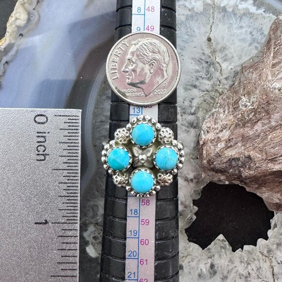 Sterling Silver Southwestern Style 4 Composite Turquoise Adjustable Ring - Picture 10 of 10